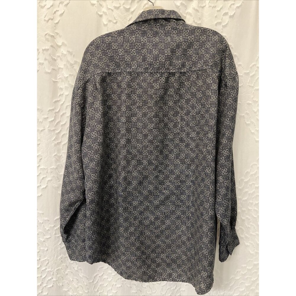 Robert Stock Mens Navy Blue And Tan Pattern Long Sleeve Button Shirt Size Large - Picture 5 of 9
